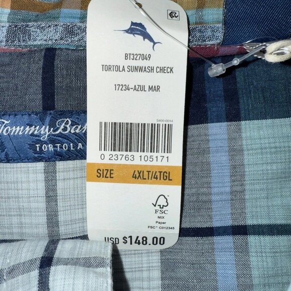Tommy Bahama Tortola Sunwash Check Plaid Shirt 4XLT Big & Tall Azul Mar Cotton - Picture 7 of 11